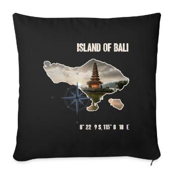 Contour de l'île de Bali avec temple et boussole - Housse de coussin décorative 45 x 45 cm - noir - Devant