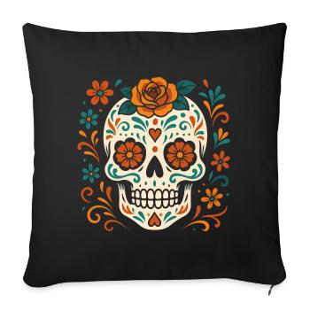 Floral skull with roses - Sofa pillowcase 17,3'' x 17,3'' (45 x 45 cm) - black - Front
