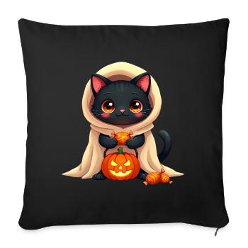 Halloween Katze mit Halloween Kürbis - Sofakissenbezug 45 x 45 cm - Schwarz - Vorne