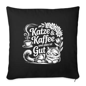 Le chat et le café – Tout va bien - Housse de coussin décorative 45 x 45 cm - noir - Devant