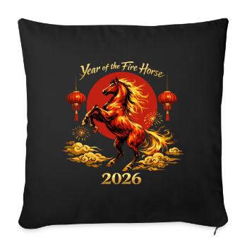 Chinese New Year Horse 2026 Family Gift - Sofa pillowcase 17,3'' x 17,3'' (45 x 45 cm) - black - Front