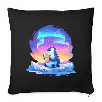 Pingouin Aurore avec Drink - Housse de coussin décorative 45 x 45 cm - noir - Devant