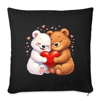 Ours amoureux du cœur – motif de la Saint-Valentin - Housse de coussin décorative 45 x 45 cm - noir - Devant