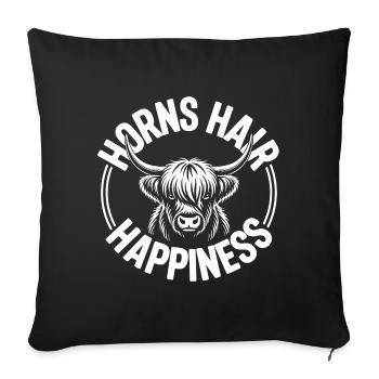 Cornes, Cheveux, Bonheur, Highlands, - Housse de coussin décorative 45 x 45 cm - noir - Devant