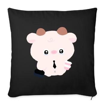 Vache Kawaii en cravate avec café - Housse de coussin décorative 45 x 45 cm - noir - Devant