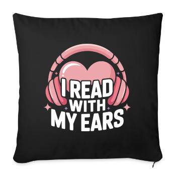 Amoureux des livres audio Cœur Livres Rat de bibliothèque Écouter - Housse de coussin décorative 45 x 45 cm - noir - Devant