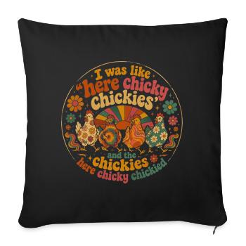 Poule Humour Rétro Groovy Cadeau Fermière - Housse de coussin décorative 45 x 45 cm - noir - Devant