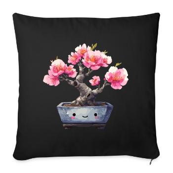 Kawaii Bonsai Blütenfreude - Sofakissenbezug 45 x 45 cm - Schwarz - Vorne