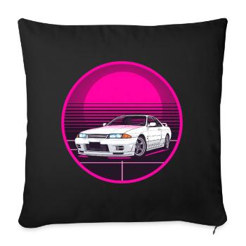 Retro JDM Drift Car Synthwave Pink Circle T-Shirt - Sofakissenbezug 45 x 45 cm - Schwarz - Vorne