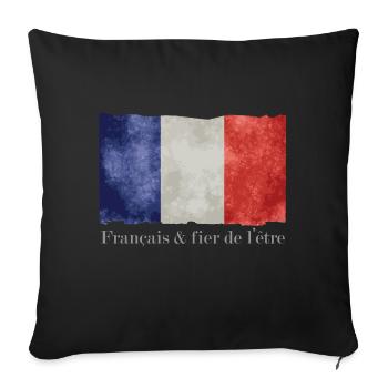 Drapeau France bleu blanc rouge Français fier - Housse de coussin décorative 45 x 45 cm - noir - Devant