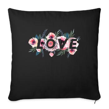 Motif LOVE fleurs aquarelle bohème - Housse de coussin décorative 45 x 45 cm - noir - Devant