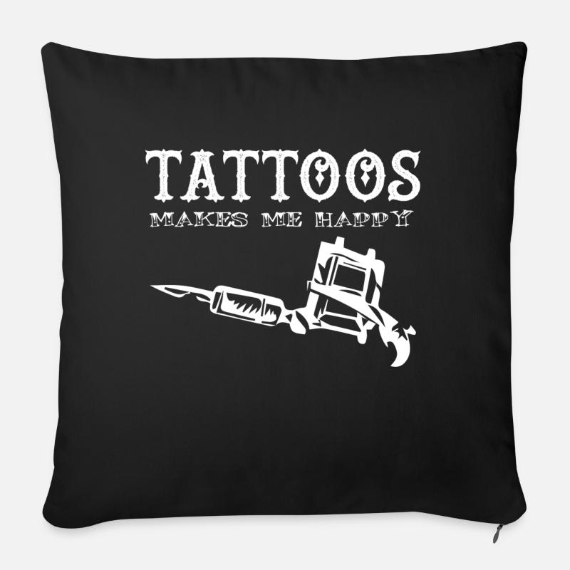 Tatouage / Tattoo: Tatouages me rend heureux - Housse de coussin décorative 45 x 45 cm - noir