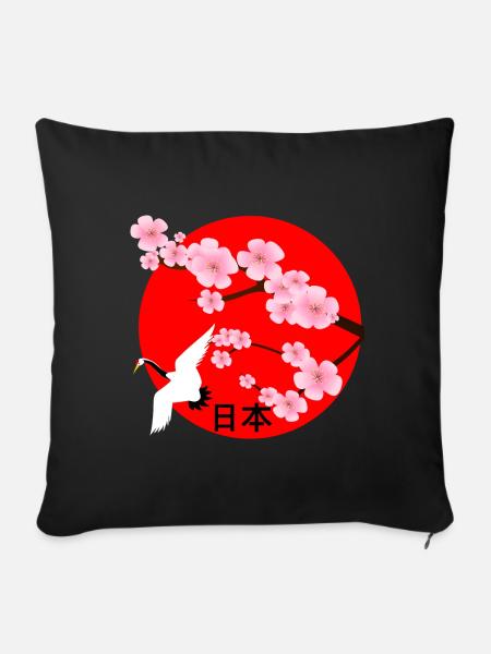 Japan Kirschblueten Kranich Japanfan Japanreise - Sofakissenbezug 45 x 45 cm - Schwarz