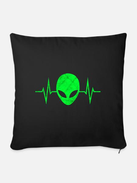 Alien Alienkopf Außerirdischer Herzschlag Puls EKG - Sofakissenbezug 45 x 45 cm - Schwarz
