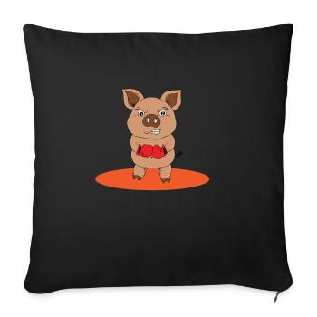 Boxendes Schwein - Sofakissenbezug 45 x 45 cm - Schwarz - Vorne