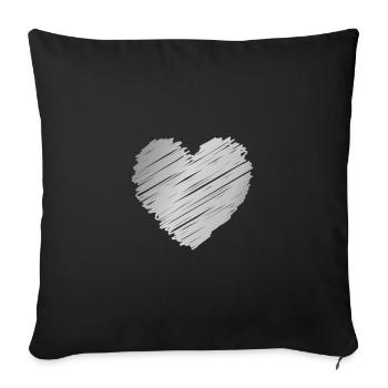 Silver Doodle Heart – Romantic Minimal Style - Sofa pillowcase 17,3'' x 17,3'' (45 x 45 cm) - black - Front