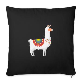Süßes Alpaka im bunten Poncho - Sofakissenbezug 45 x 45 cm - Schwarz - Vorne