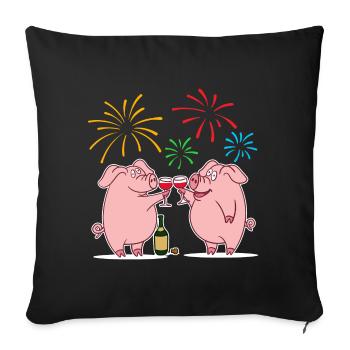 Glücksschwein Glücksbringer Silvester Neujahr - Sofakissenbezug 45 x 45 cm - Schwarz - Vorne