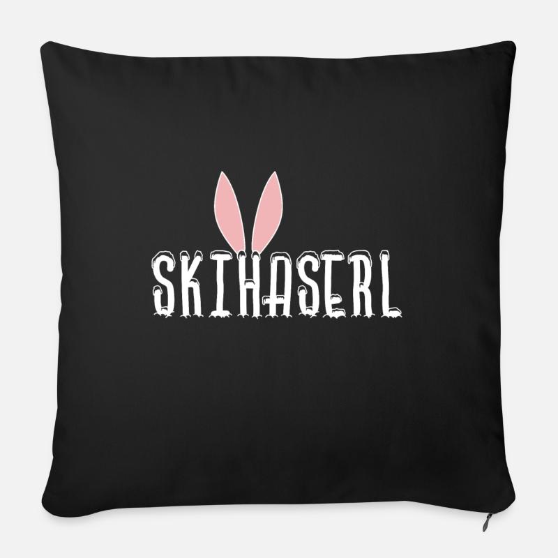 Lapin de ski Lapin de ski avec oreilles - Housse de coussin décorative 45 x 45 cm - noir
