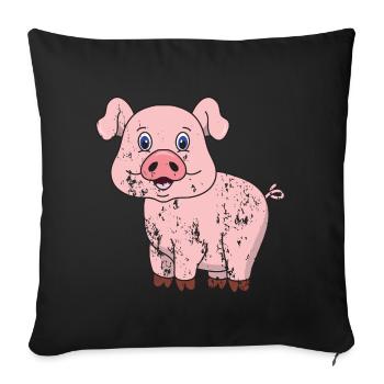 Porcinet cochon style grunge vintage rétro - Housse de coussin décorative 45 x 45 cm - noir - Devant