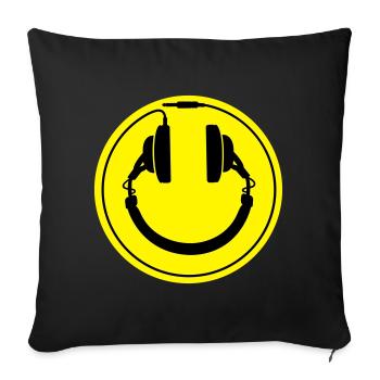 écouteurs smiley - Housse de coussin décorative 45 x 45 cm - noir - Devant