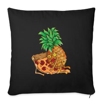 Ananas et pizza, pizza cadeau hawai manger des fruits - Housse de coussin décorative 45 x 45 cm - noir - Devant