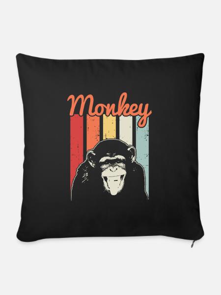 Affe Zoo Dschungel Tier Retro Vintage Geschenk - Sofakissenbezug 45 x 45 cm - Schwarz