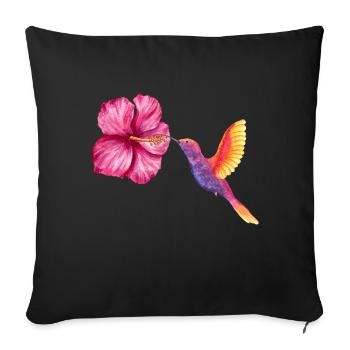 Hummingbird and Hibiscus in Watercolor - Sofa pillowcase 17,3'' x 17,3'' (45 x 45 cm) - black - Front