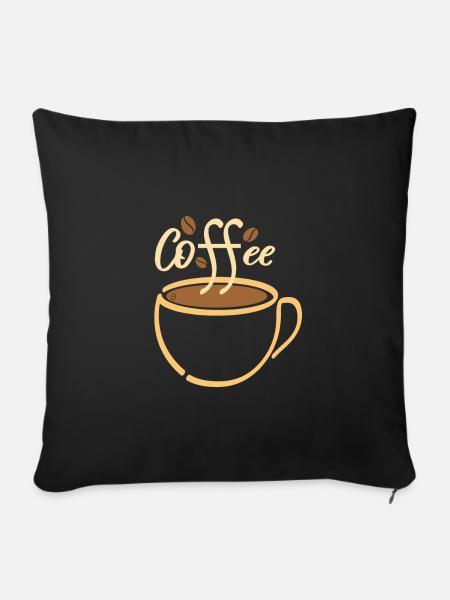 0257 Kaffee | Tasse | Schriftzug | Kaffeebohnen - Sofakissenbezug 45 x 45 cm - Schwarz