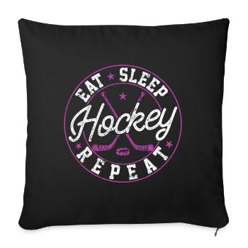 Hockey Food Sleeping Ice Hockey Saying - Sofa pillowcase 17,3'' x 17,3'' (45 x 45 cm) - black - Front