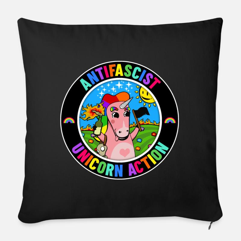 Antifascist Unicorn Action - Sofakissenbezug 45 x 45 cm - Schwarz
