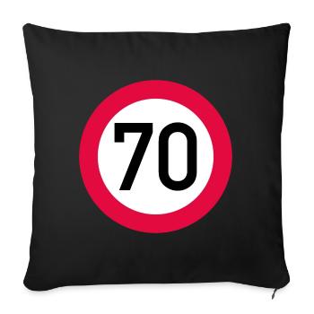 70 ans Attention ! Panneau de signalisation 70 km/h - Housse de coussin décorative 45 x 45 cm - noir - Devant