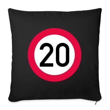 20 ans Attention ! Panneau de signalisation 20 km/h - Housse de coussin décorative 45 x 45 cm - noir - Devant