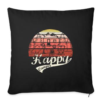 Happy Camper Road Trip Camping Feu de camp cadeau - Housse de coussin décorative 45 x 45 cm - noir - Devant