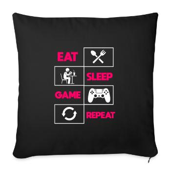 Eat Sleep Game Repeat - Sofa pillowcase 17,3'' x 17,3'' (45 x 45 cm) - black - Front