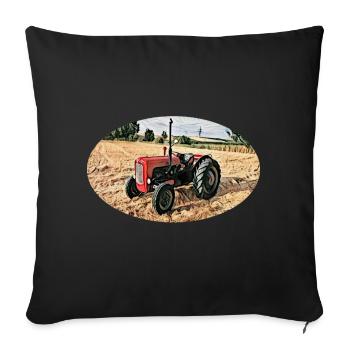 Roter Vintage-Traktor auf Feld - Sofakissenbezug 45 x 45 cm - Schwarz - Vorne