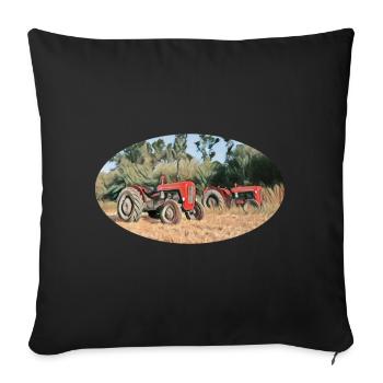 Rote Traktoren im Feld - Sofakissenbezug 45 x 45 cm - Schwarz - Vorne