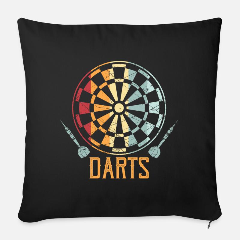 Dart Retro Spieler Geschenk Pfeil Darter Scheibe - Sofakissenbezug 45 x 45 cm - Schwarz