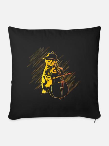 Katze Cello Geschenk - Sofakissenbezug 45 x 45 cm - Schwarz