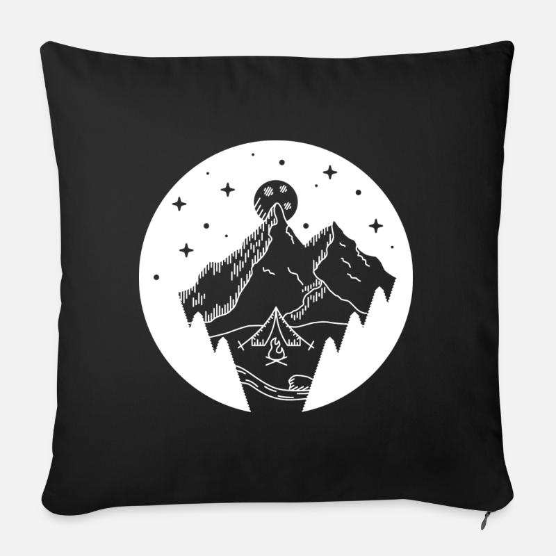 Camping Cosy Mountain (Blanc) - Housse de coussin décorative 45 x 45 cm - noir