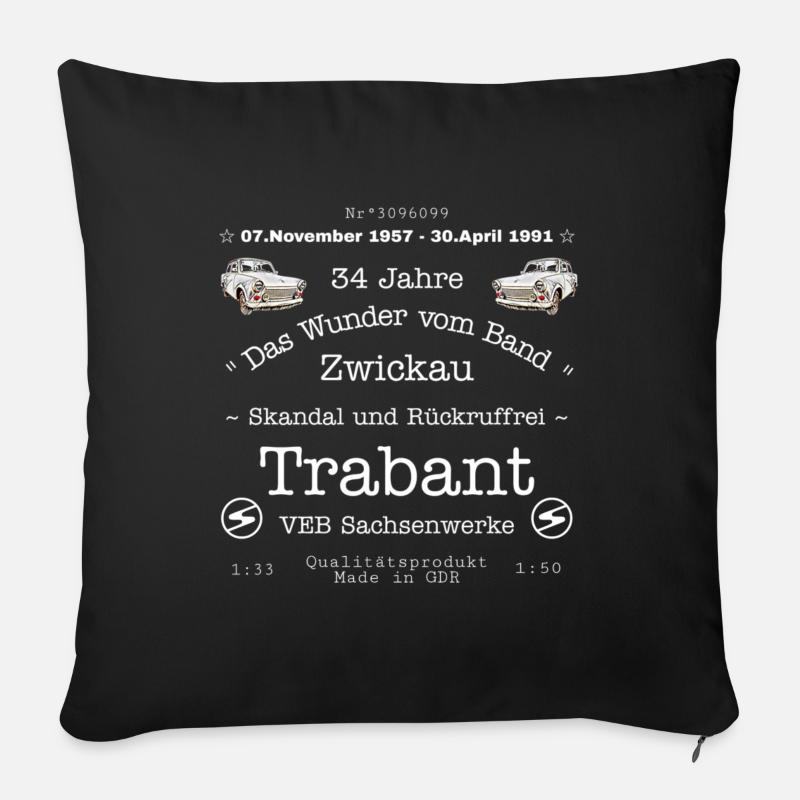 Trabant Shirt - Funshirt Trabi DDR Auto - Sofakissenbezug 45 x 45 cm - Schwarz