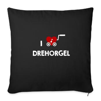 Drehorgel Herz für Drehorgelspieler  - Sofakissenbezug 45 x 45 cm - Schwarz - Vorne