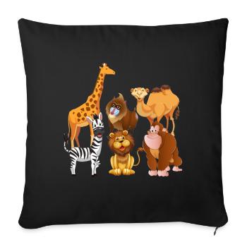 Zootiere Safari Wildnis - Sofakissenbezug 45 x 45 cm - Schwarz - Vorne