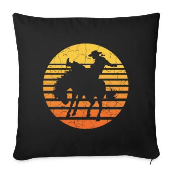 Cavalier cow-boy au coucher du soleil - Housse de coussin décorative 45 x 45 cm - noir - Devant
