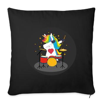 Dabbing unicorn with drums - Sofa pillowcase 17,3'' x 17,3'' (45 x 45 cm) - black - Front