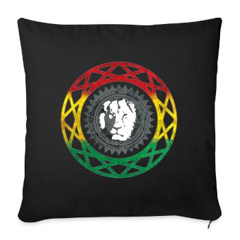 Visage de lion dans le style mandala rasta - Housse de coussin décorative 45 x 45 cm - noir - Devant