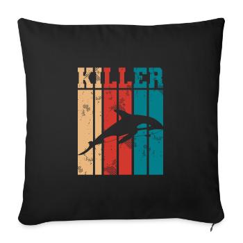 Tueur baleine requin animal de mer Rétro Vintage - Housse de coussin décorative 45 x 45 cm - noir - Devant