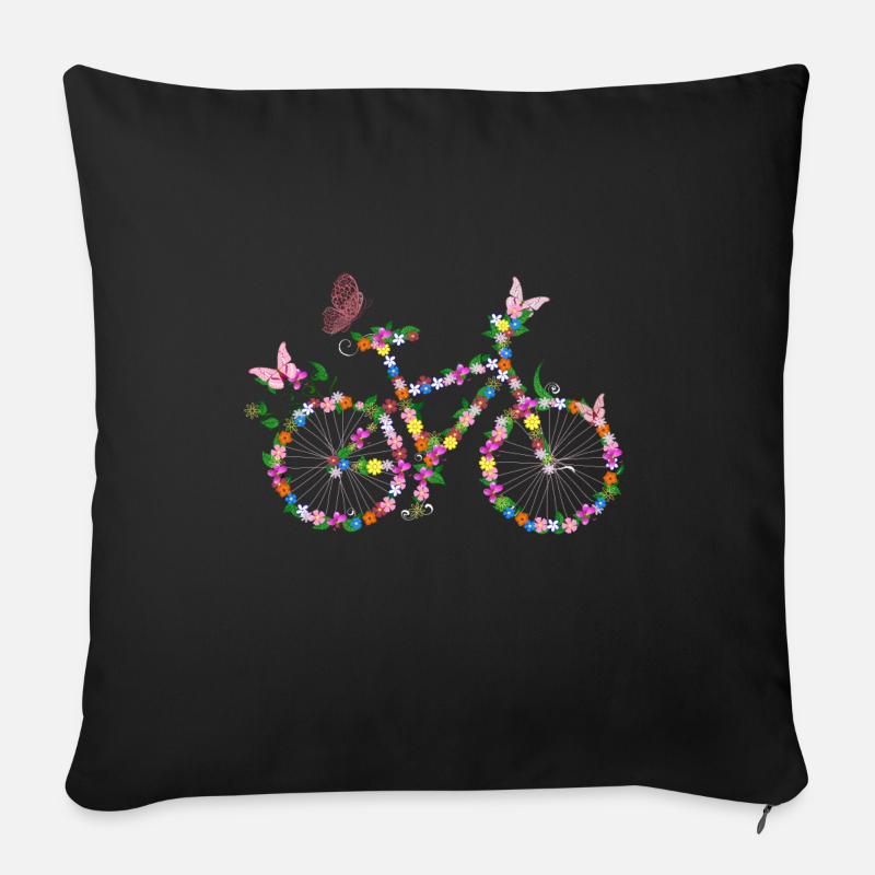Fahrrad mit Blumen - Sofakissenbezug 45 x 45 cm - Schwarz