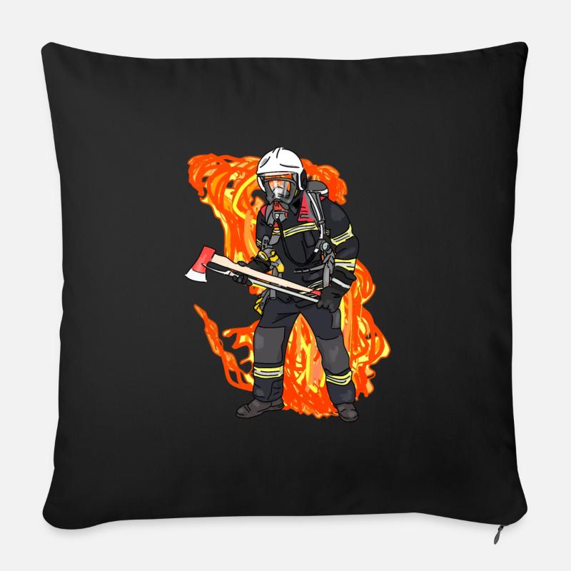 Feuerwehrmann in Flammen - Sofakissenbezug 45 x 45 cm - Schwarz