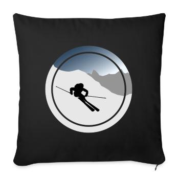 Skieur - Ski - Sports d’hiver - Housse de coussin décorative 45 x 45 cm - noir - Devant